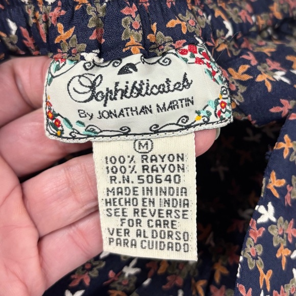 Vintage Button Front Navy Floral A-line Long Midi Skirt Boho Prairie Cottage M - Picture 2 of 8